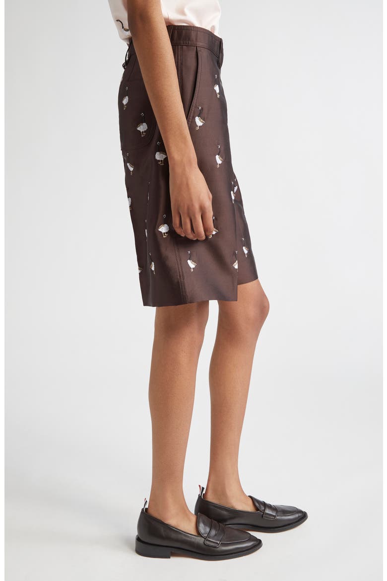 Geese Embroidered Twill Wide Leg Shorts, Alternate, color, BROWN