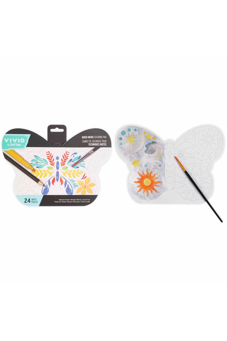 Vivid by Brea Reese Mixed Media Coloring Pad, Butterfly, 24 Shaped Sheets, Alternate, color, Multicolored