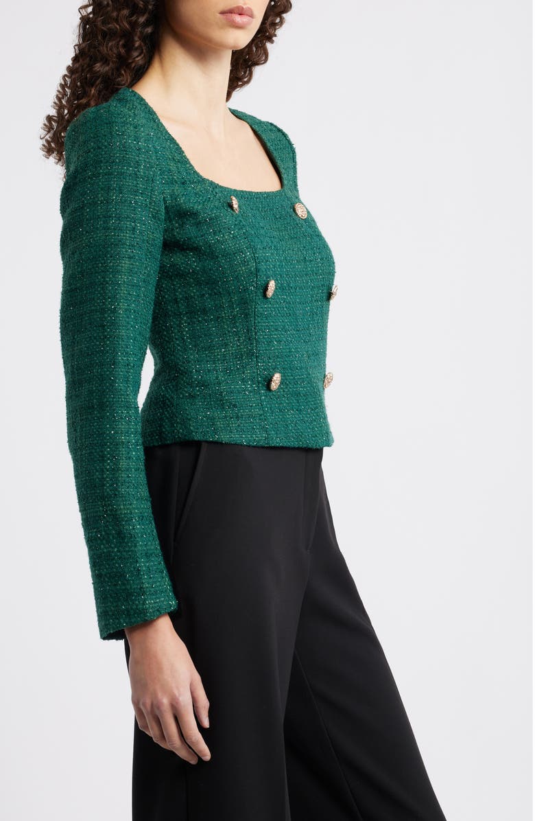 French Connection Shante Shimmer Tweed Top, Alternate, color, Evergreen