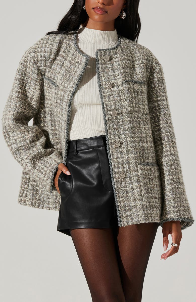 ASTR the Label Perona Plaid Bouclé Knit Coat, Alternate, color, Grey Taupe