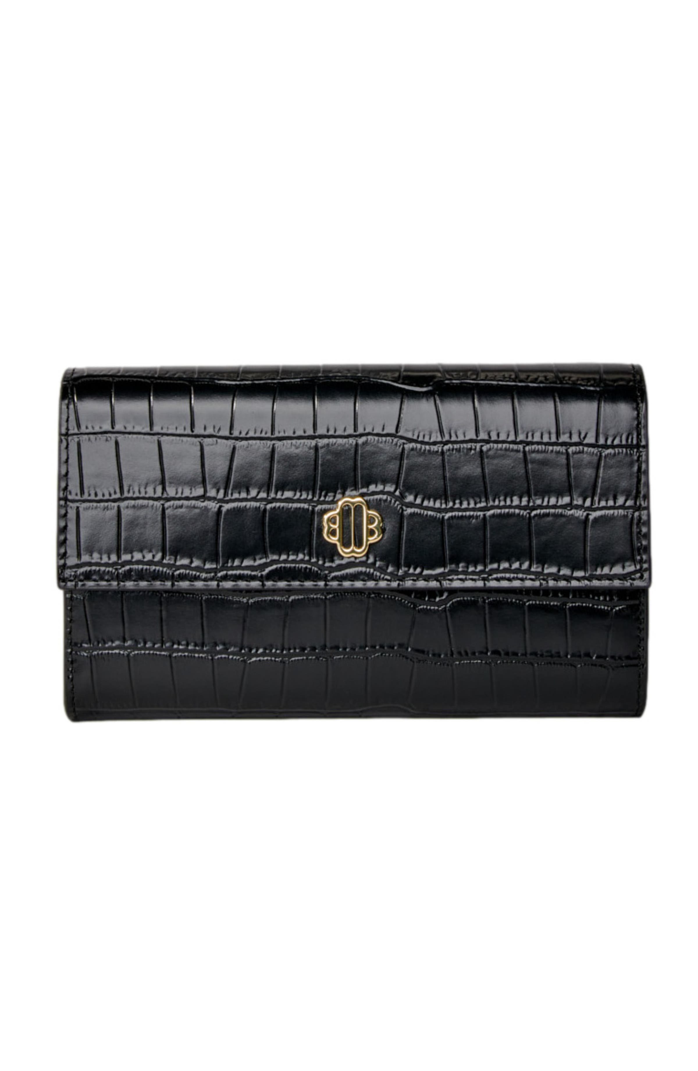 maje Croc-effect embossed leather bag, Main, color, 