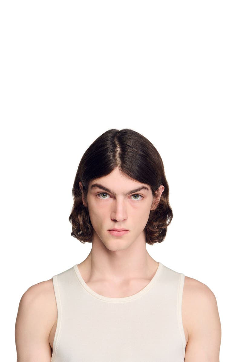 SANDRO Knit crew neck vest top, Alternate, color, White