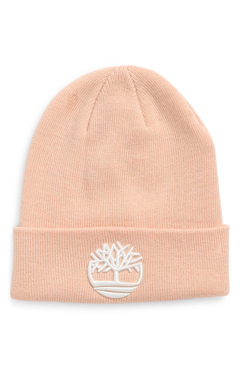 Timberland Embroidered Tree Logo Cuff Beanie, Main, color, Cameo Rose