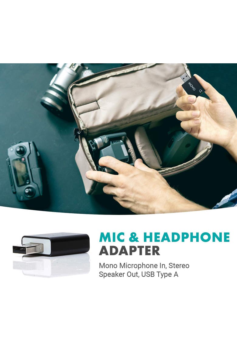 MOVO USB-AC 3.5mm TRS Microphone to USB 2.0 Stereo Audio External Sound Card Adapter for PC and Mac, Alternate, color, Black