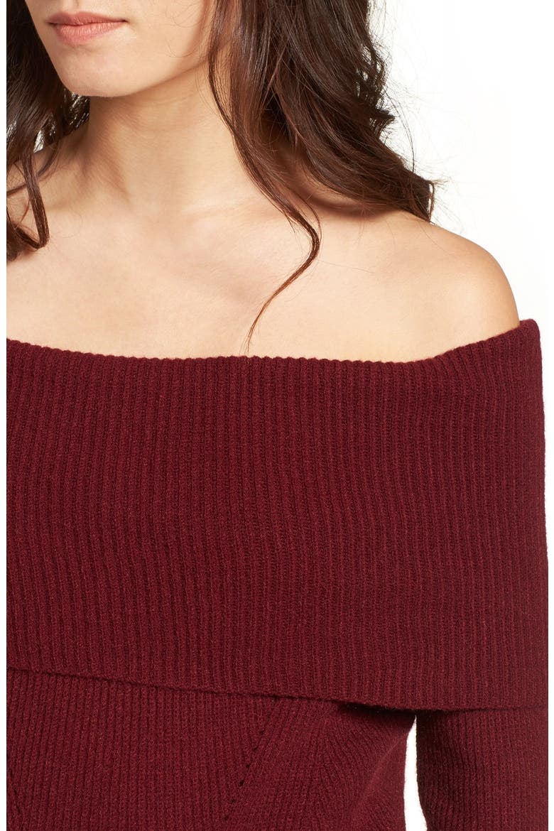 Off the Shoulder Rib Knit Sweater, Alternate, color, WINE