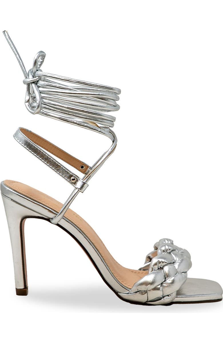 CHASE AND CHLOE Ankle Tie Braided Sandal, Alternate, color, Silver Metallic