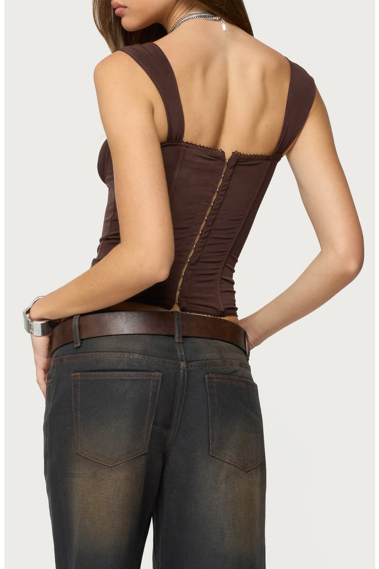 Marcella Mesh Corset Tank, Alternate, color, BROWN