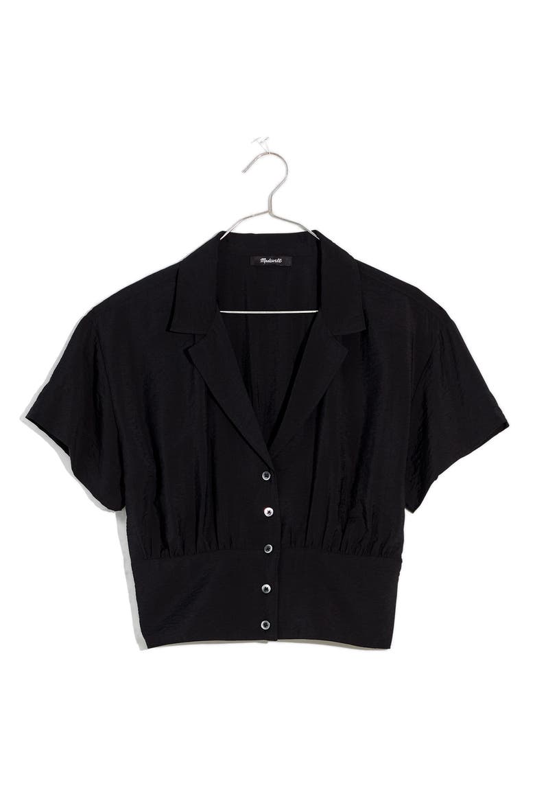 Drapey Banded Bottom Button-Up Top, Alternate, color, TRUE BLACK