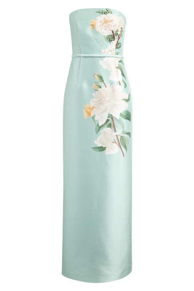 Sophia Floral Bead Embellished Mikado Strapless Gown, Alternate, color, CELADON FLORAL