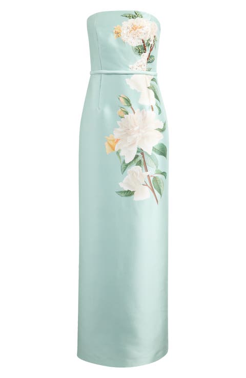 Sophia Floral Bead Embellished Mikado Strapless Gown