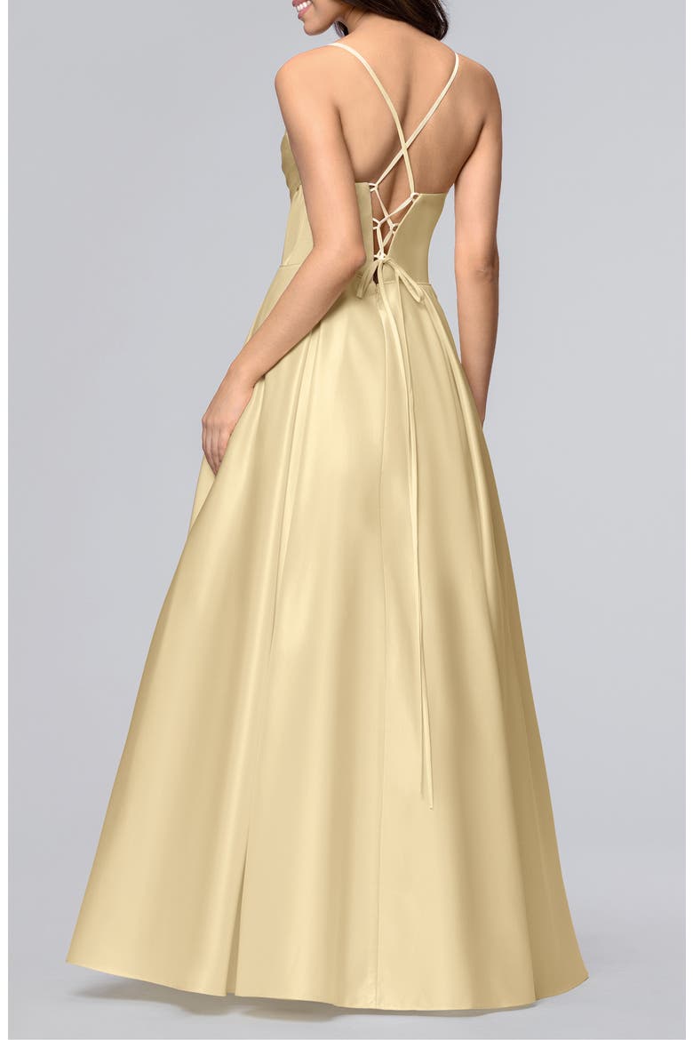 Corset Bodice Satin A-Line Gown, Alternate, color, BUTTER
