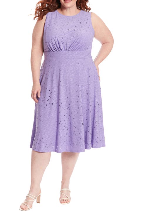 Sleeveless Embroidered Eyelet Midi Dress (Plus)