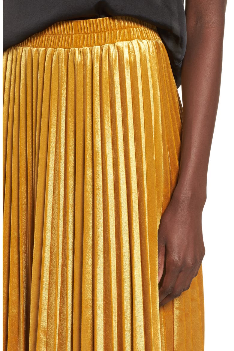 Pleated Velvet Skirt, Alternate, color, YELLOW GOLD