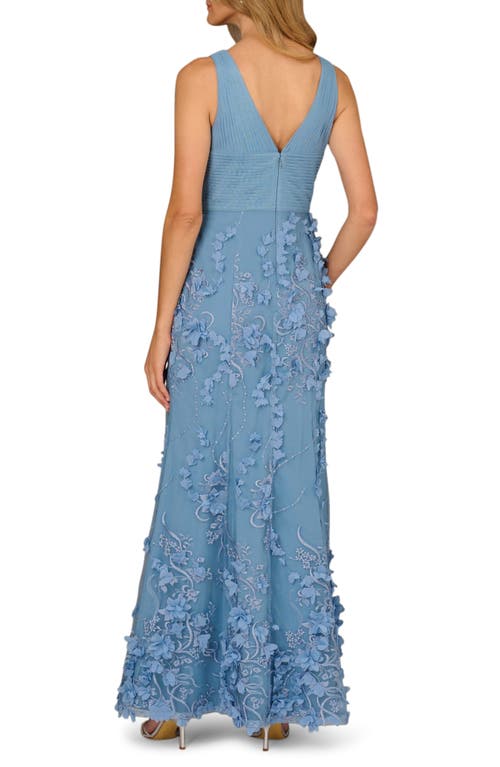 Aidan Mattox By Adrianna Papell Embroidered Mesh Trumpet Gown In Blue