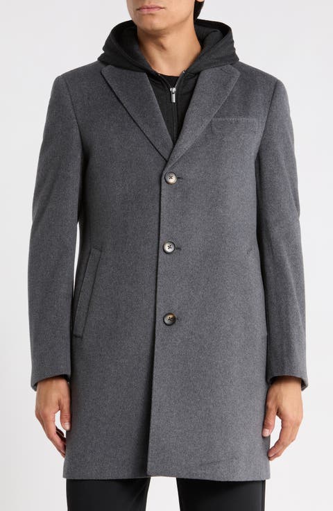 Wool Blend Topcoat with Removable Bib