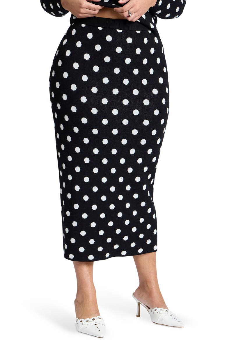 ELOQUII Polka Dot Sweater Skirt, Main, color, 