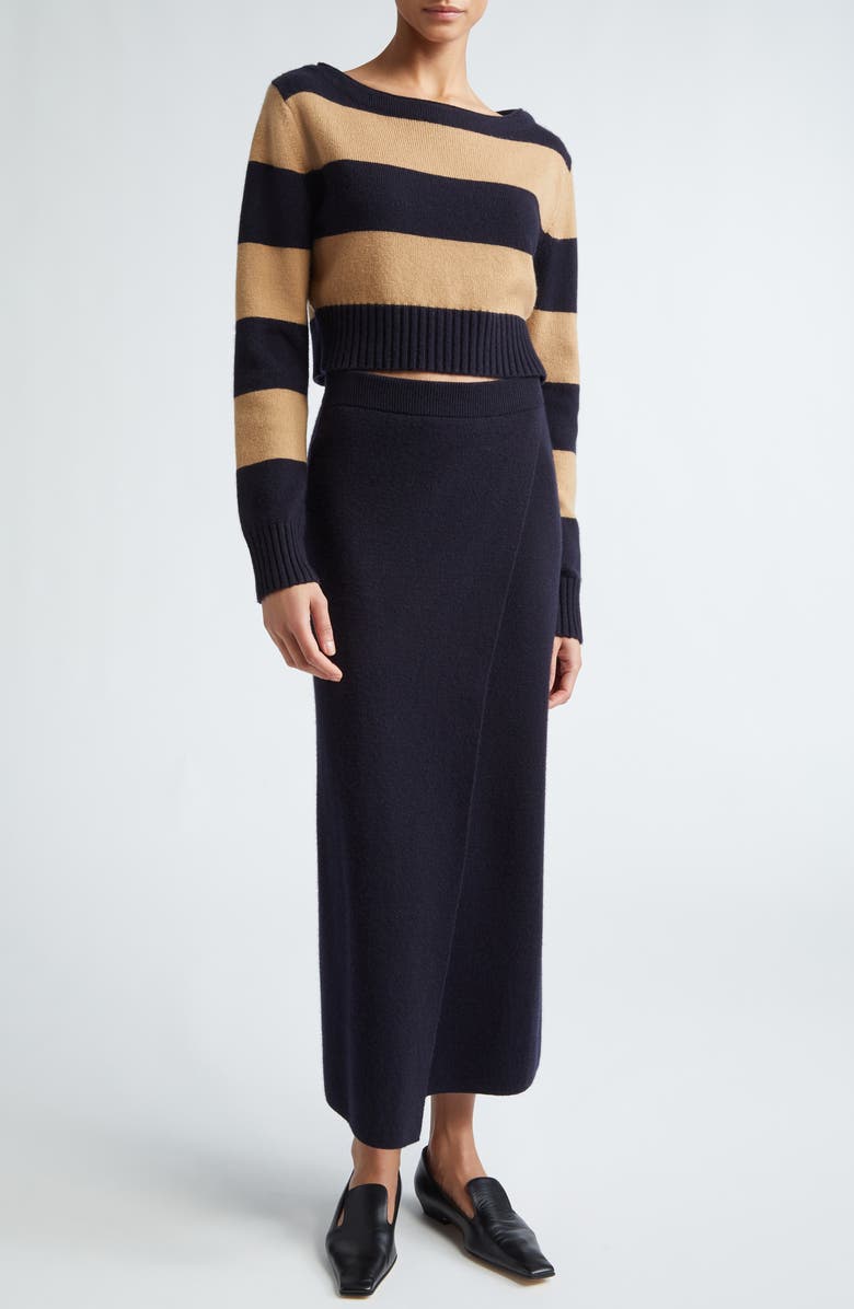 Max Mara Angri Stripe Cashmere Crop Boatneck Sweater, Alternate, color, Navy