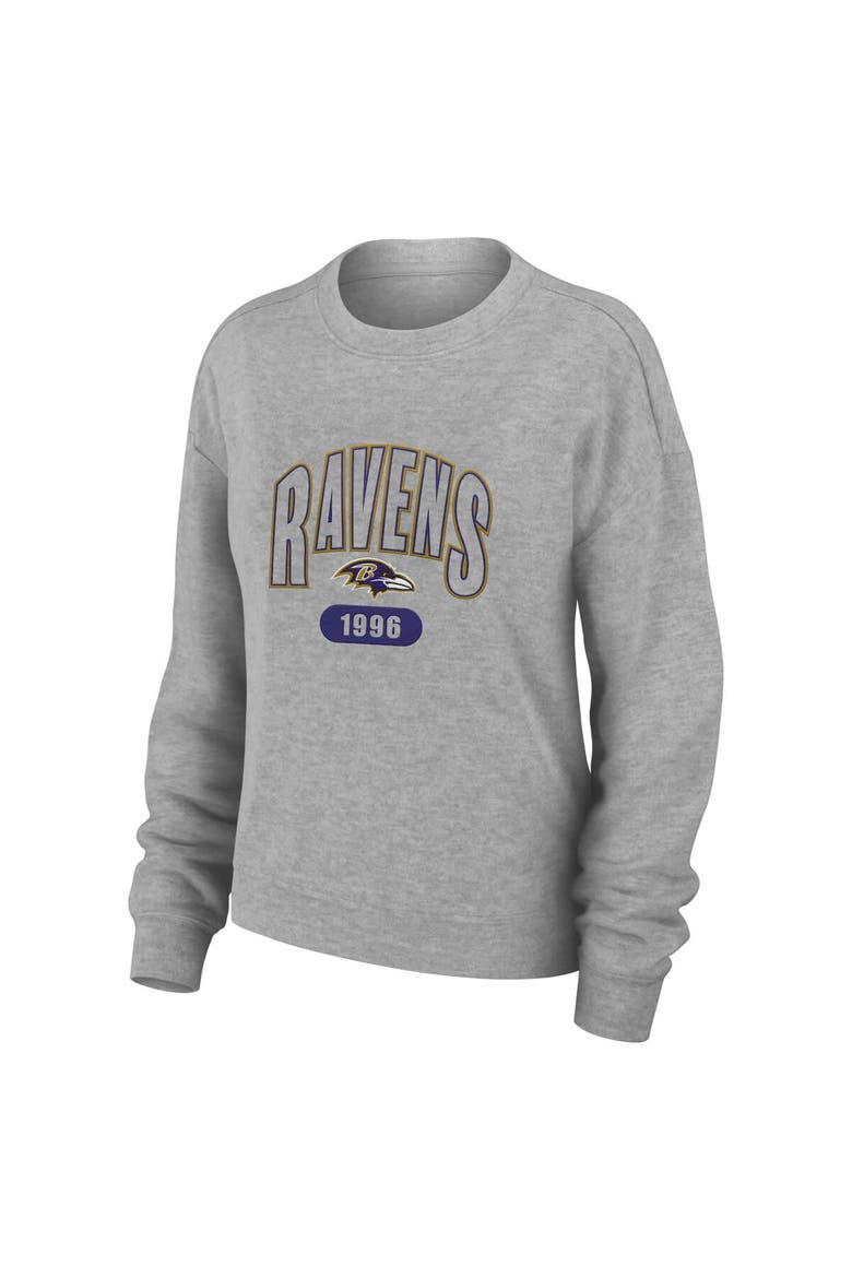 Women's WEAR by Erin Andrews  Heather Gray Baltimore Ravens Plus Size Knitted Tri-Blend Long Sleeve T-Shirt & Pants Lounge Set, Alternate, color, Heather Gray