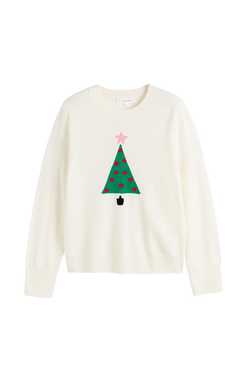 Chinti & Parker Wool-Cashmere Xmas Tree Sweater, Alternate, color, Cream