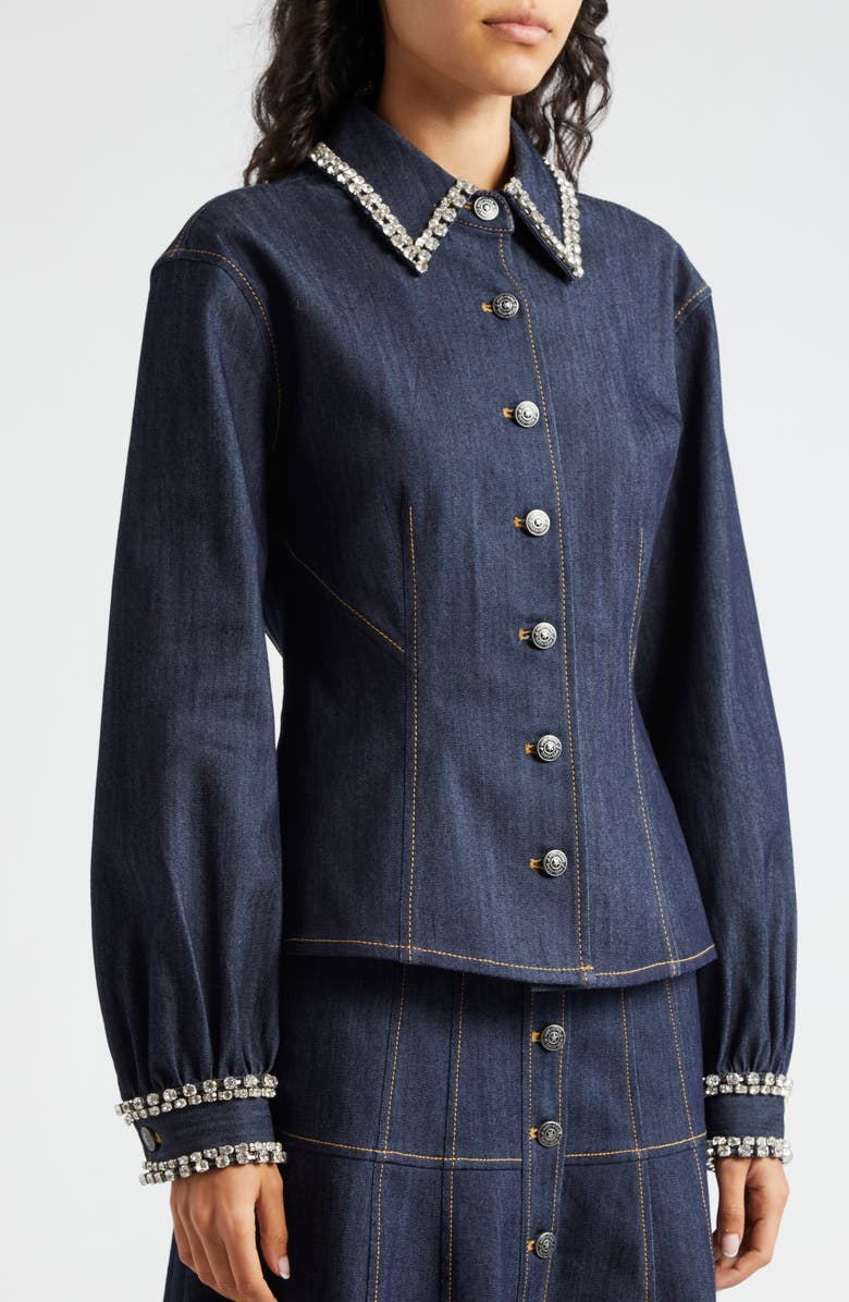 Cinq à Sept Rhinestone Embellished Denim Button-Up Shirt, Alternate, color,