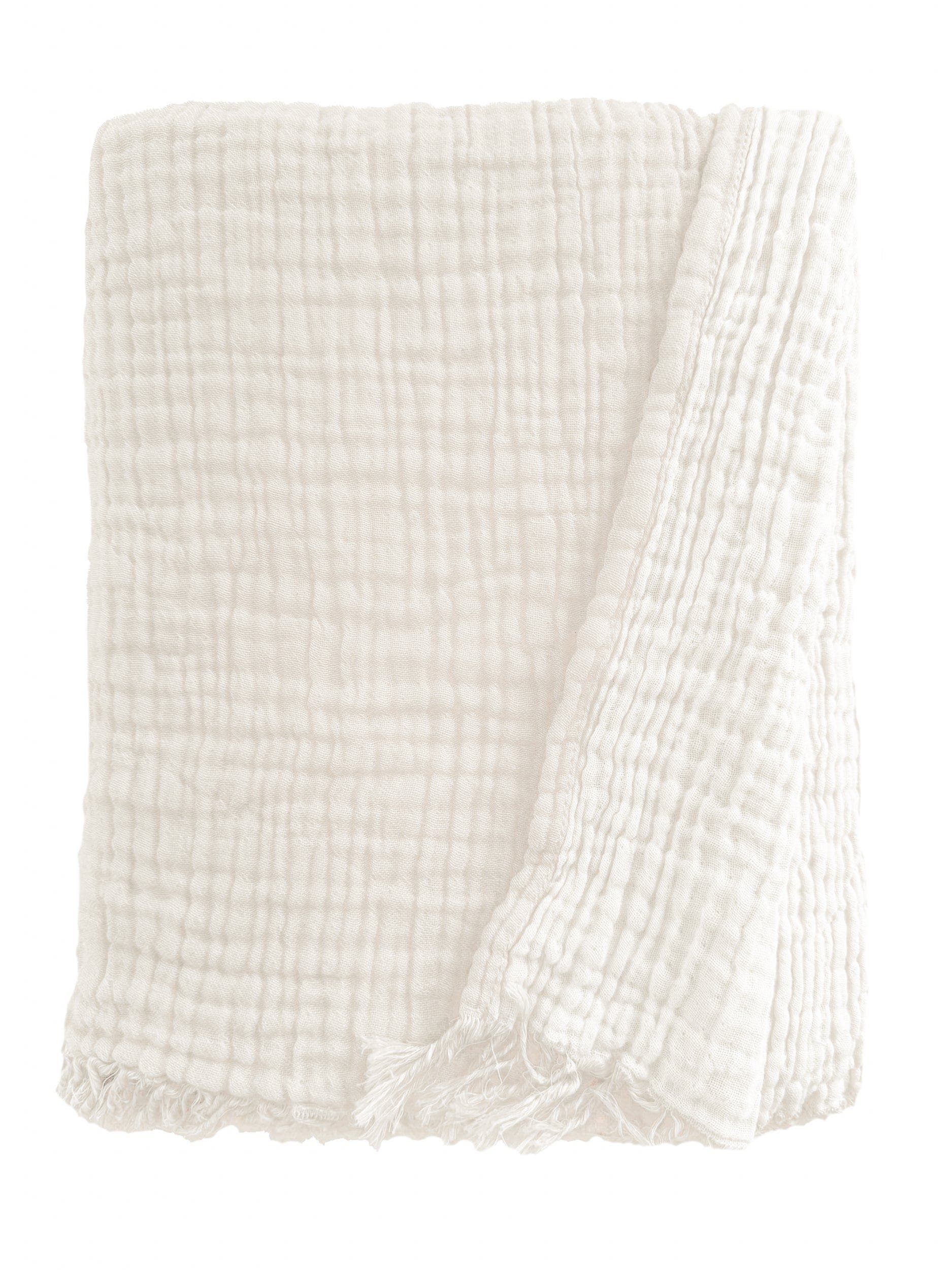 Anaya Crinkled Turkish Cotton Oversized Cuddle Blanket in Ivory 