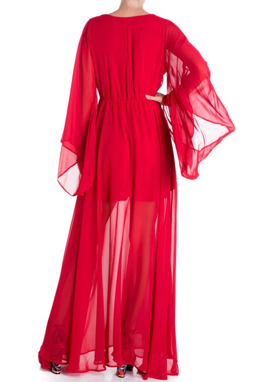 Meghan La Sunset Long Sleeve Maxi Dress In Red