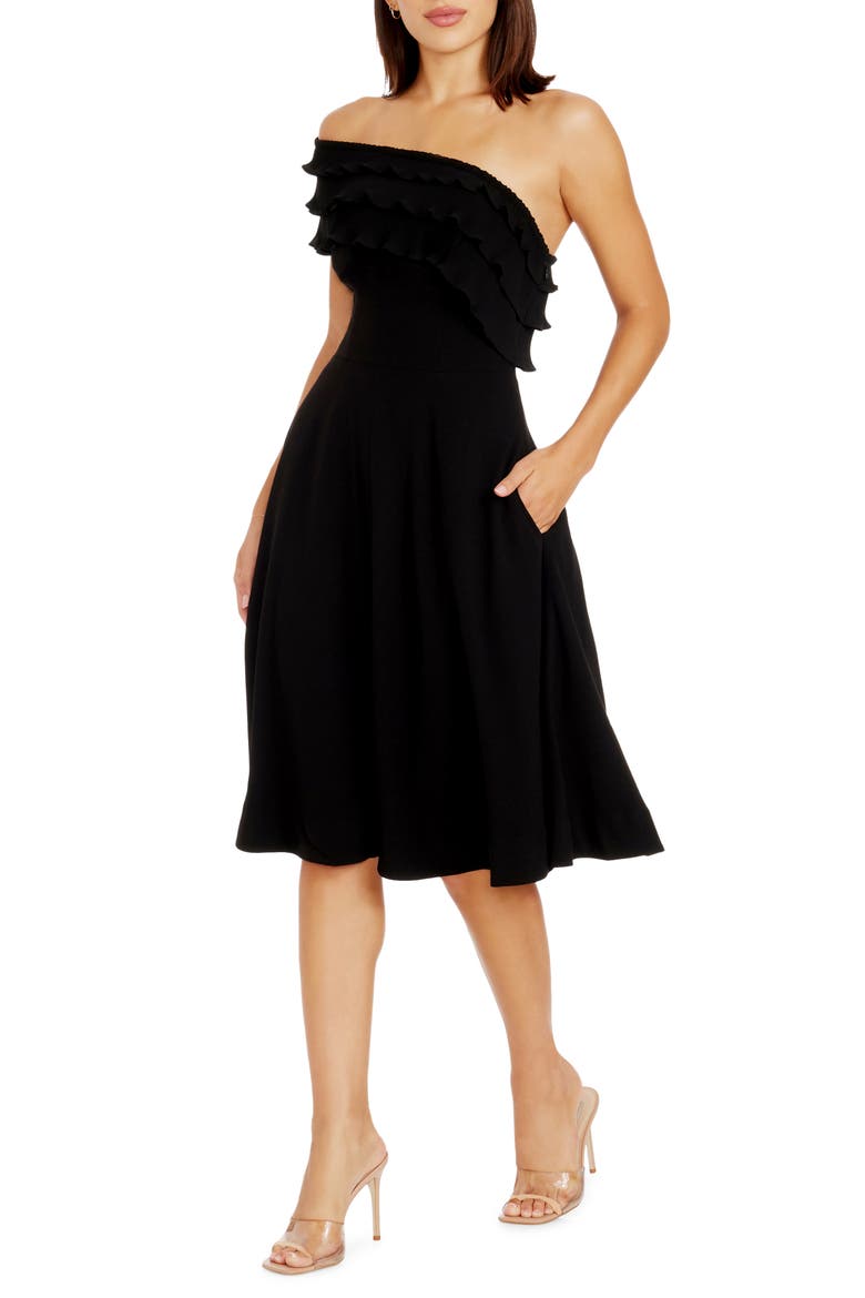 Kristy Ruffle One-Shoulder Cocktail Dress, Alternate, color, BLACK