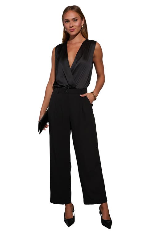 Vici Collection Phoenix Plunge Surplice Neck Satin Bodysuit In Black