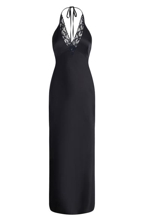 Lioness Shoreline Plaid Lace Trim Halter Maxi Dress In Black