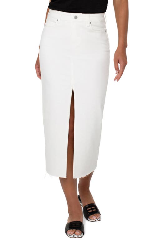 Liverpool Los Angeles Raw Hem Denim Maxi Skirt In Bone White