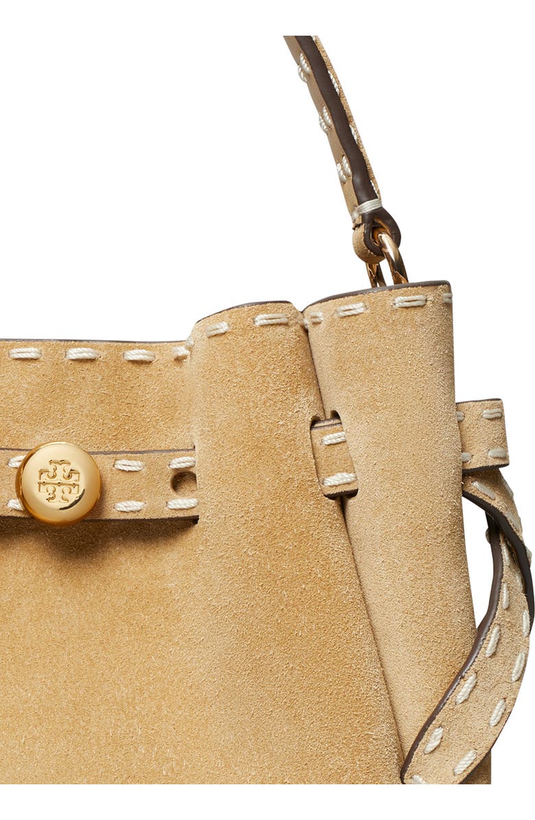 Tory Burch Mini Romy Suede Bucket Bag, Alternate, color, Butter