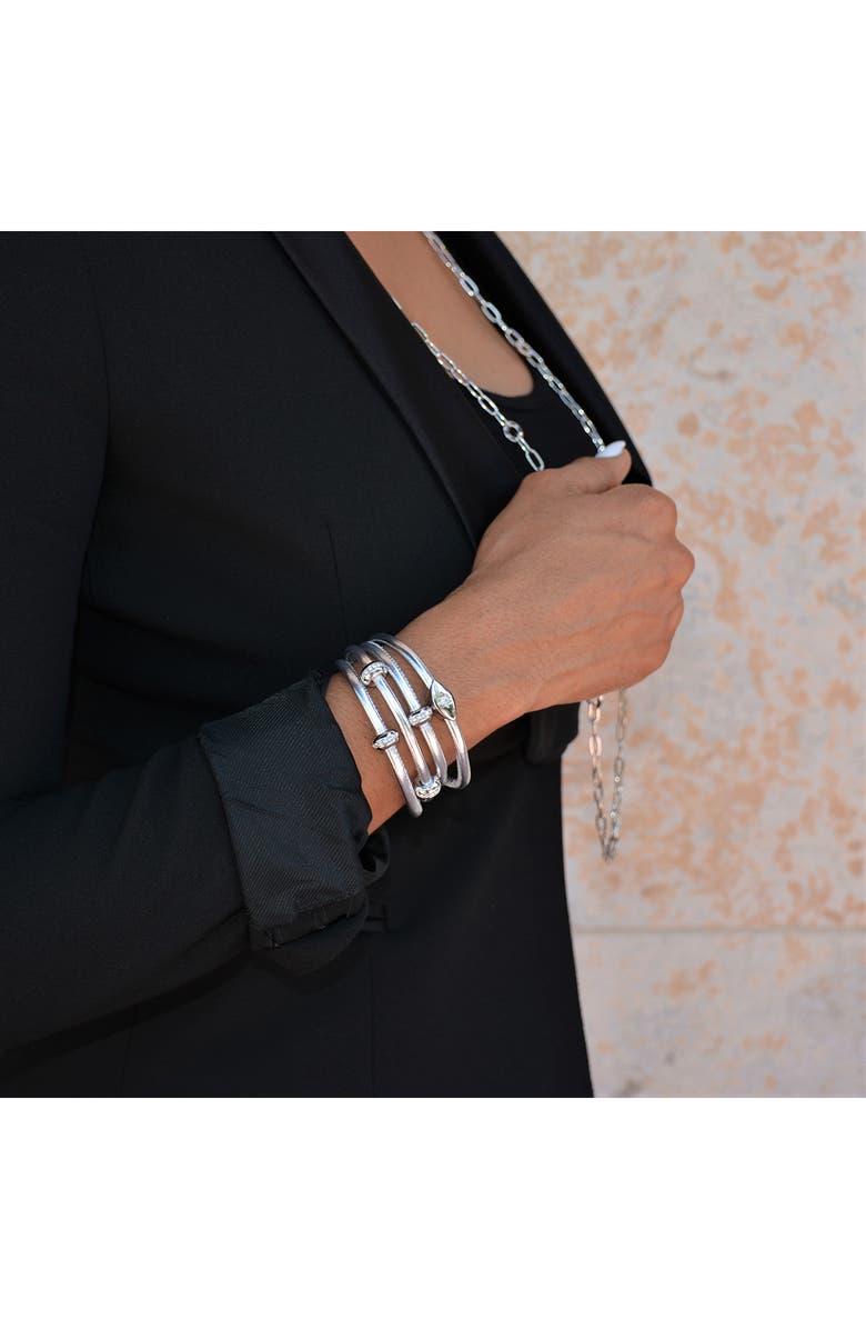 Liza Schwartz Set of 2 Starlight & Good Karma Metallic Leather Wrap Bracelets, Alternate, color, Metallic Silver