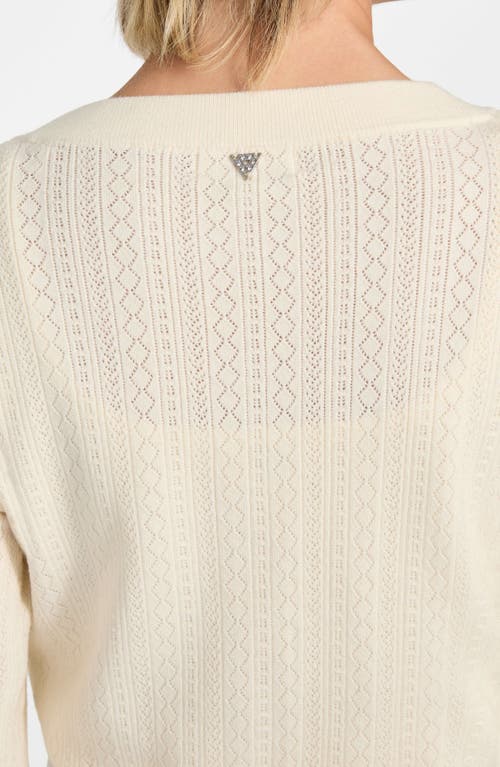 Guess Lyla Pointelle Crop Cardigan In Neutral