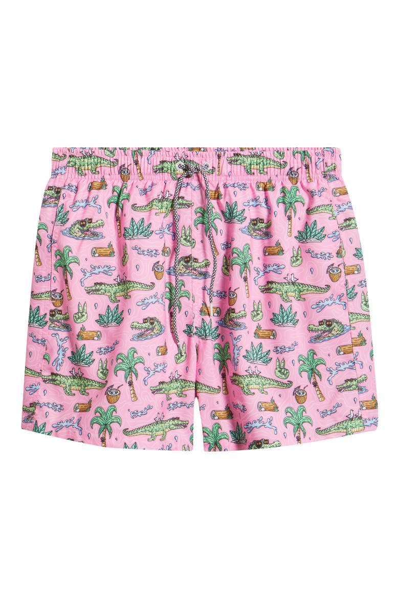 Crocodile Print Mid Length Swim Trucks, Alternate, color, PINK
