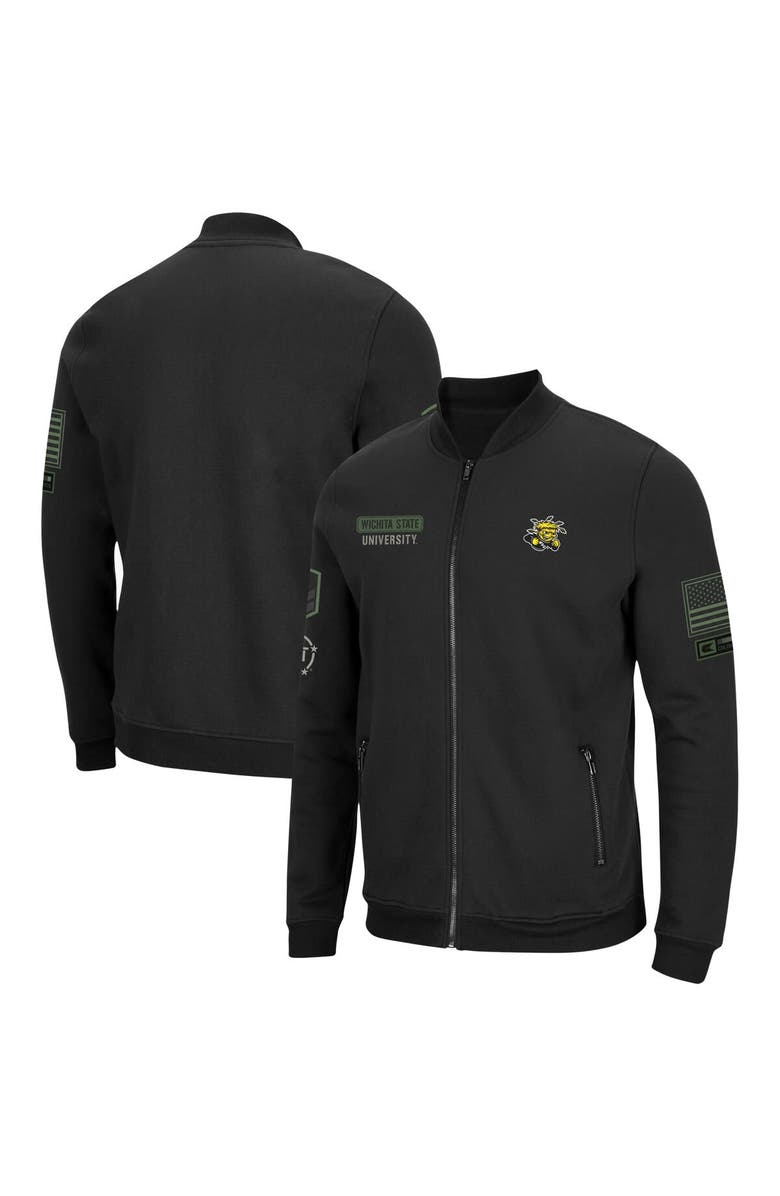 COLOSSEUM Men's Colosseum Black Wichita State Shockers OHT Military Appreciation High-Speed Bomber Full-Zip Jacket, Main, color,