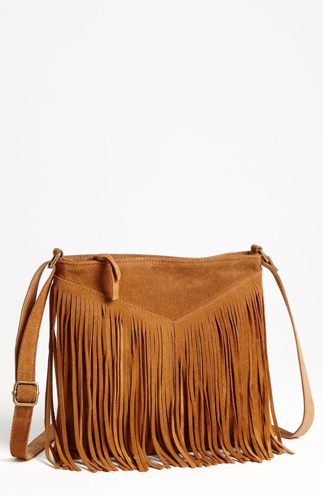 Steve Madden Fringed Suede Crossbody Bag, Main, color, BROWN