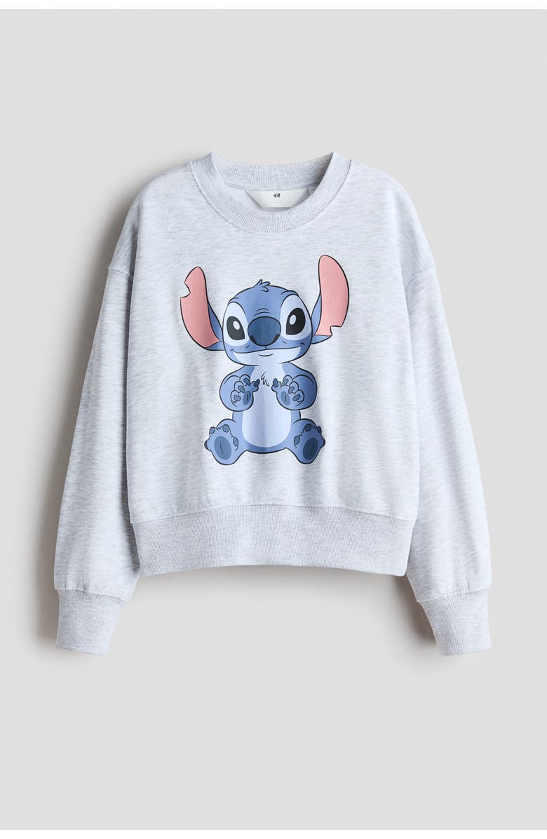 H&M Oversized Printed Sweatshirt, Main, color, Gray Melange/Lilo & Stitch