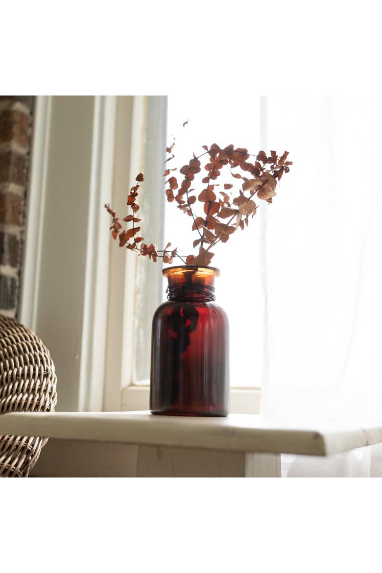 Wrapped Neck Bud Vase Amber Glass & Metal, Alternate, color, Brown