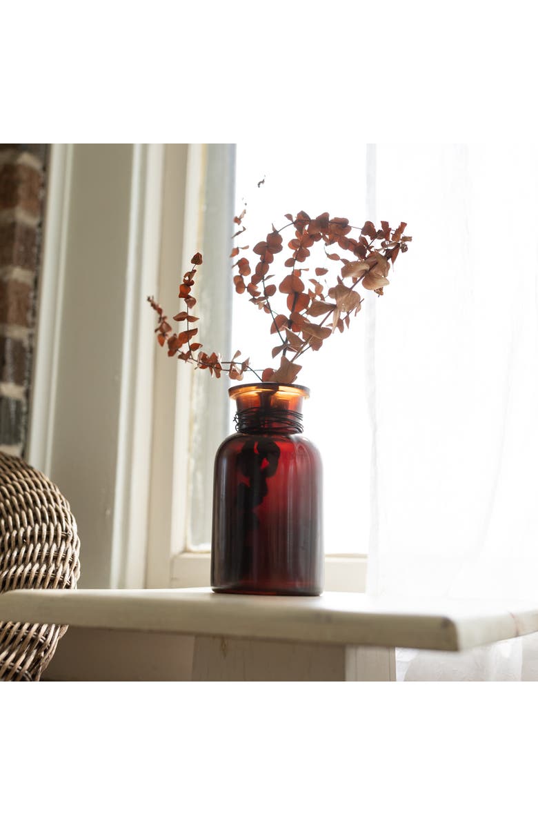 Foreside Home and Garden Wrapped Neck Bud Vase Amber Glass & Metal, Alternate, color, Brown