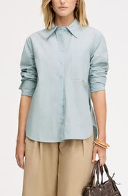 Sam Edelman Side Button Cotton Poplin Button-Up Shirt