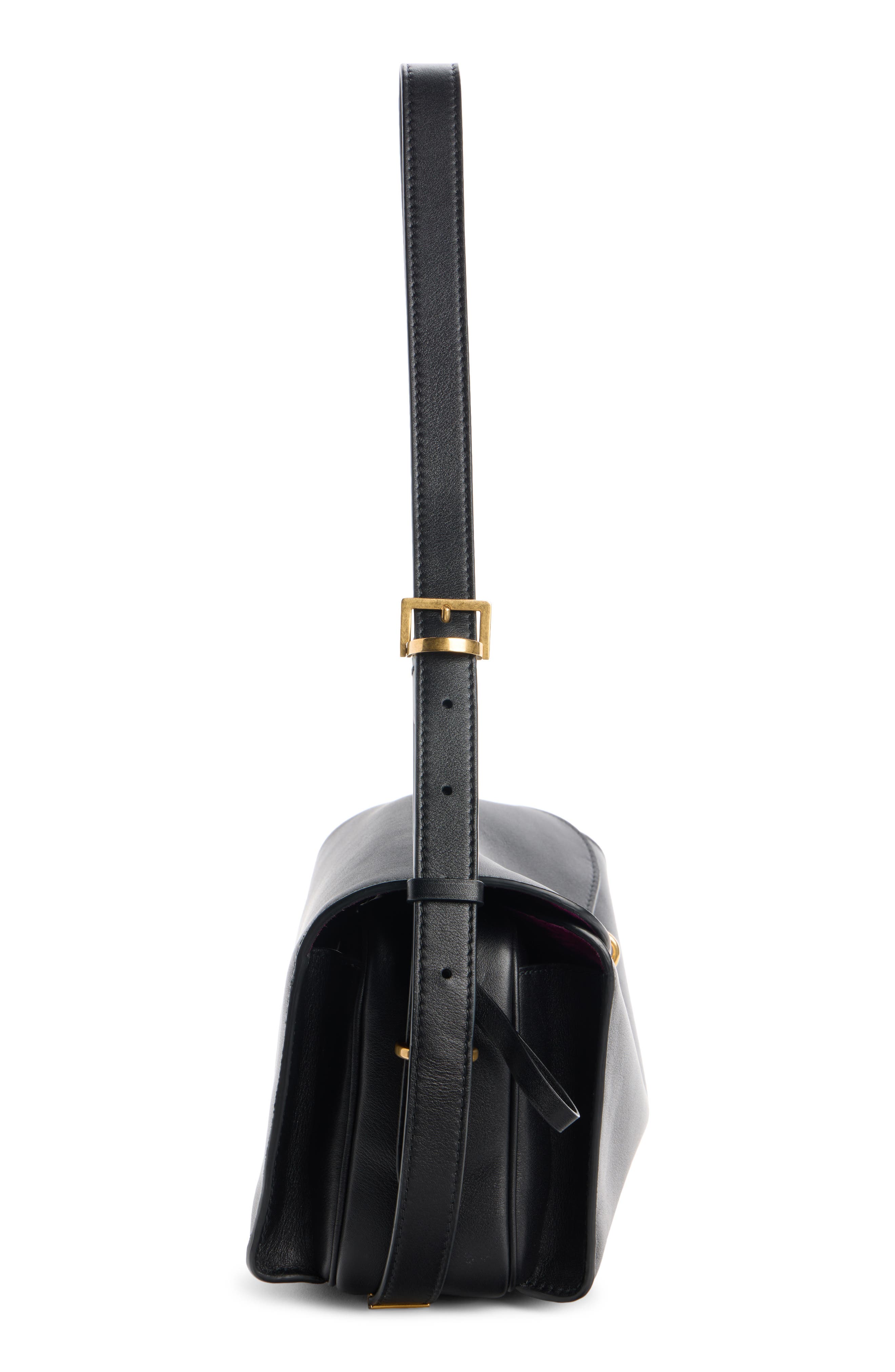 Balenciaga Medium Paris VII Leather Shoulder Bag, Alternate, color, Black/ Muscade