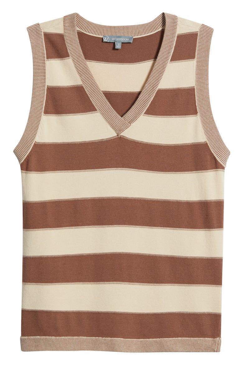 Stripe V-Neck Sweater Vest, Alternate, color, MACADAMIA/ LIGHT CACAO POWDER