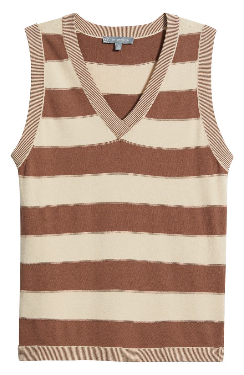 Wit & Wisdom Stripe V-Neck Sweater Vest, Main, color, Macadamia/ Light Cacao Powder