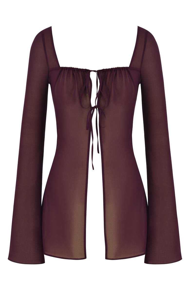 HOUSE OF CB Provence Sheer Long Sleeve Top, Alternate, color, Prune