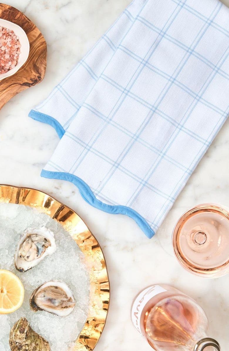 WEEZIE Set of 2 Scalloped Kitchen Towels, Alternate, color, French Blue Windowpane