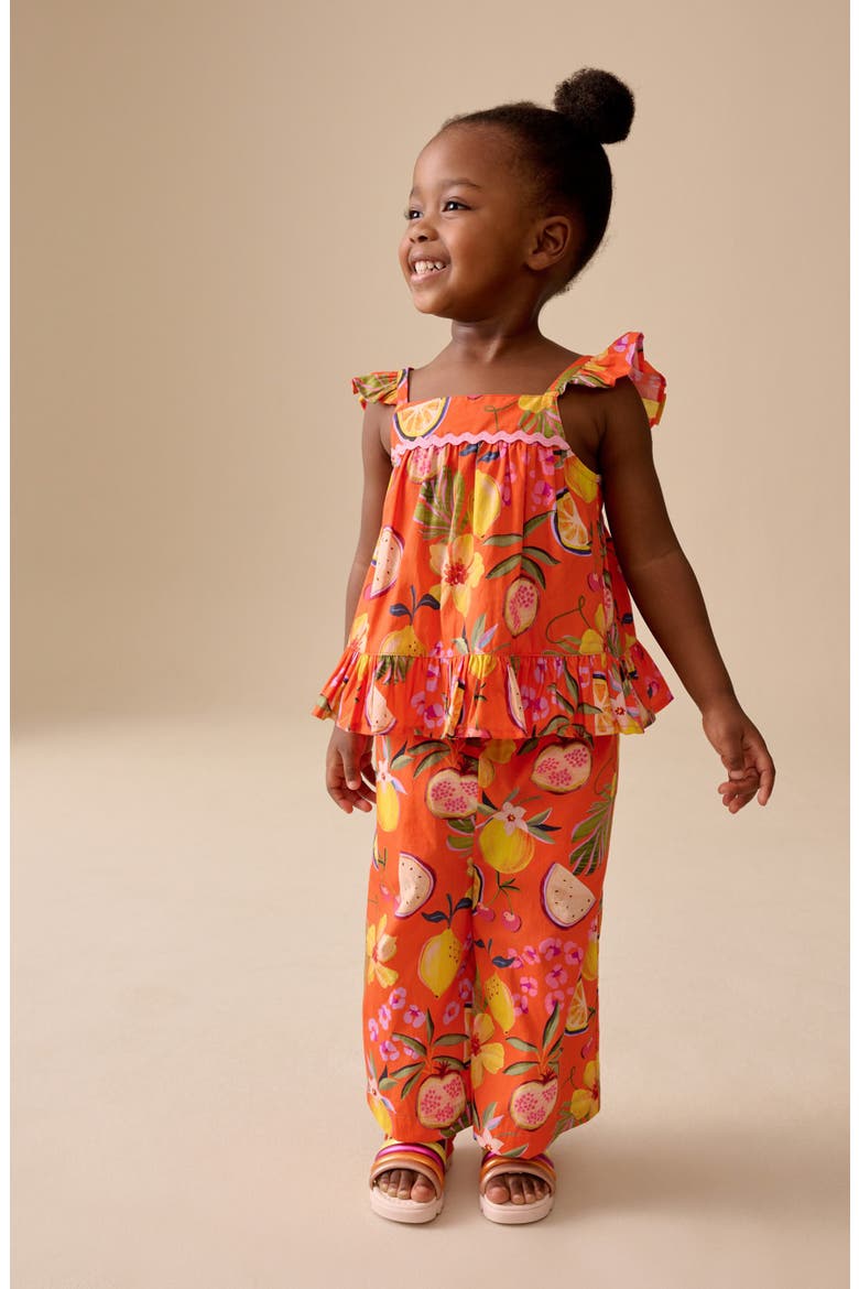 Kids' Fruit Print Peplum Top & Wide Leg Pants Set, Alternate, color, ORANGE