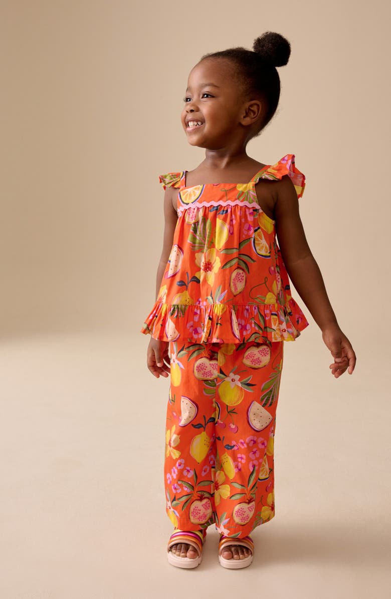 NEXT Kids' Fruit Print Peplum Top & Wide Leg Pants Set, Alternate, color, Orange