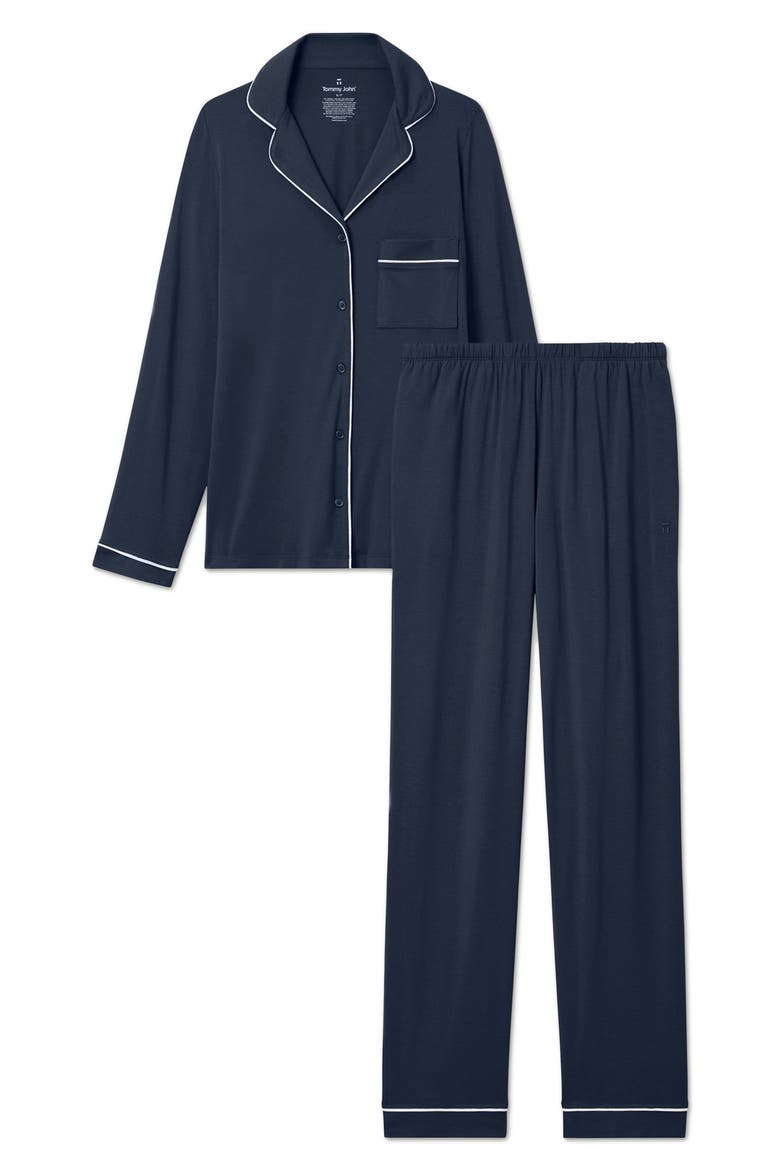 Piped Pajamas, Alternate, color, BLUE