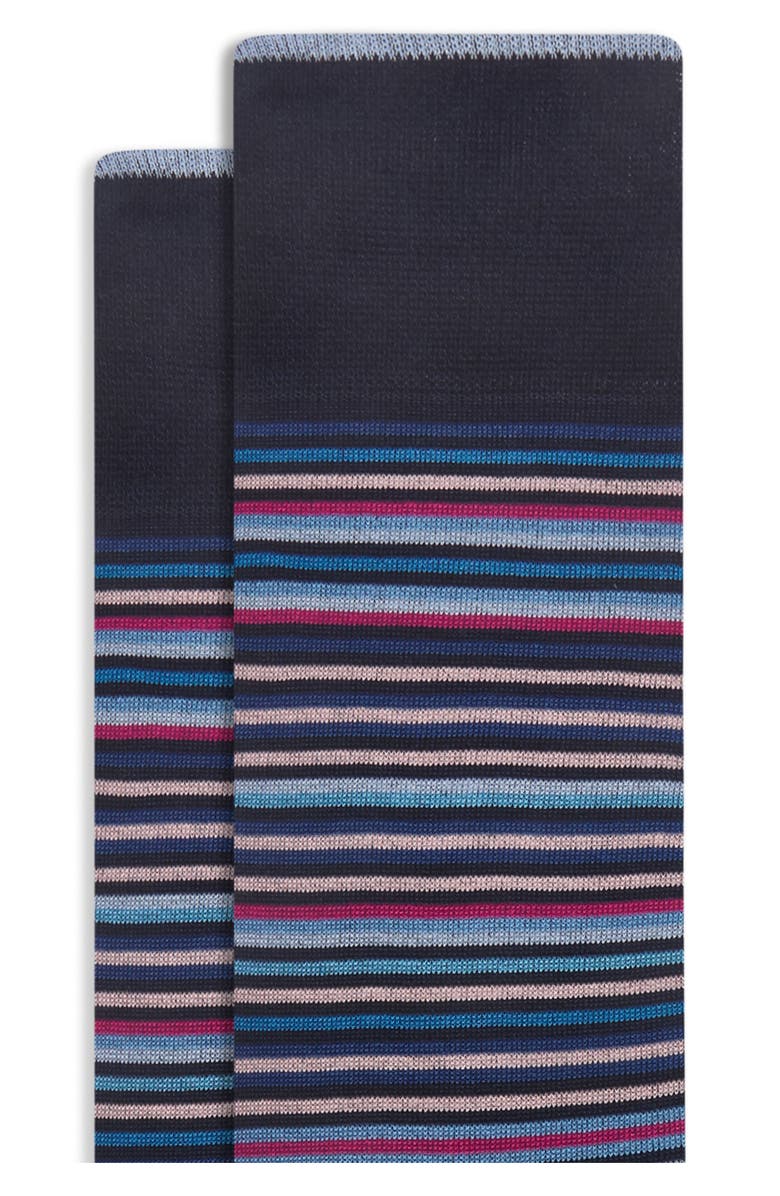 Bugatchi Stripe Mercerized Cotton Blend Dress Socks, Alternate, color, Navy