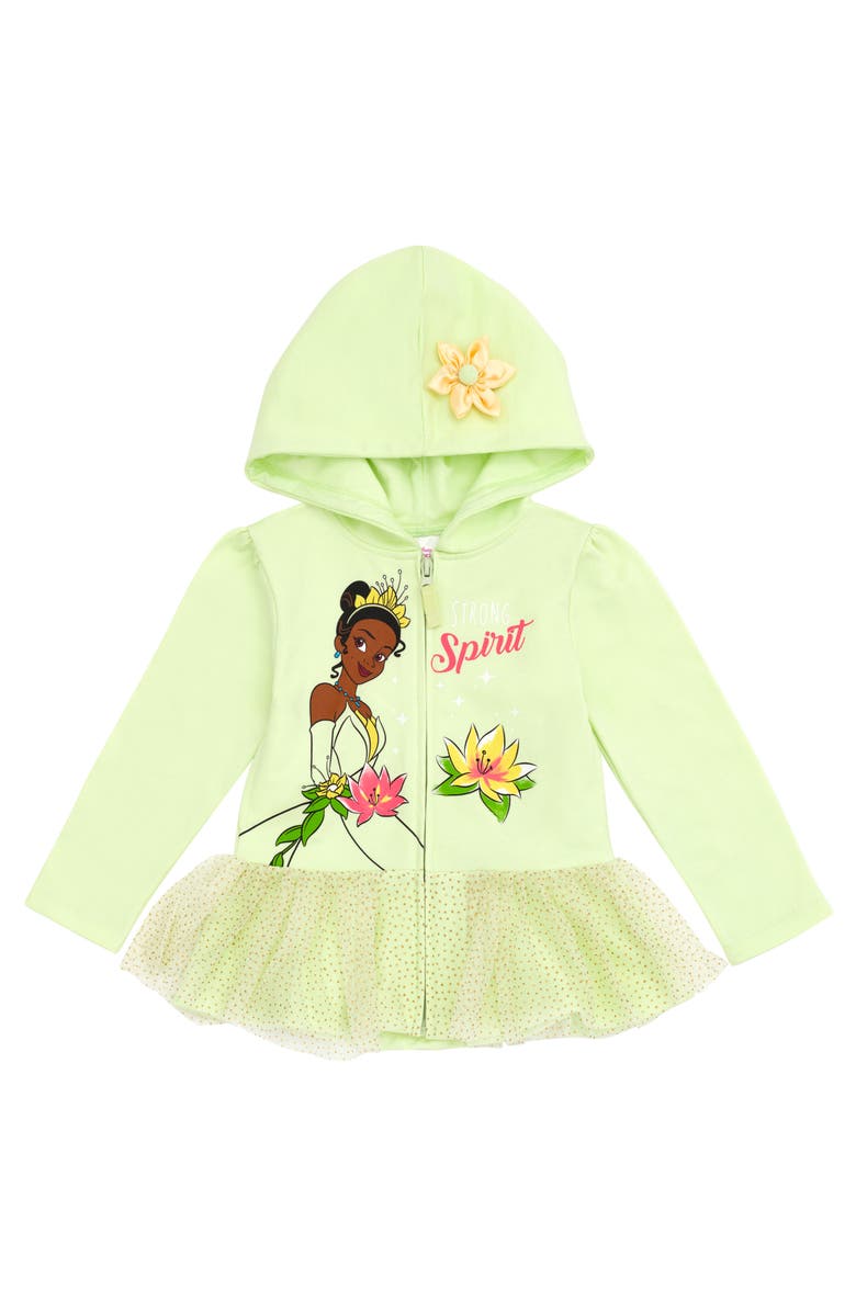 Disney Princess Zip-Up Hooded Sweatshirt, Main, color, Tiana Light Green